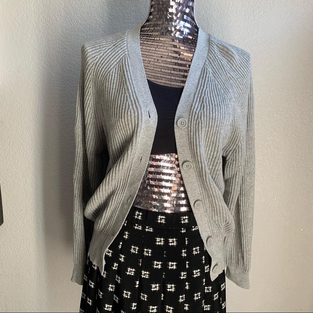 UNIQLO COTTON CASHMERE RIBBED GREY CARDIGAN SMALL